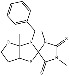 1',3',3a-Trimethyl-3-benzyl-3a,5,6,6a-tetrahydrospiro[furo[2,3-d]thiazole-2(3H),4'-imidazolidine]-2',5'-dithione Struktur