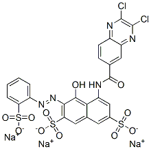 5-[[(2,3-ジクロロ-6-キノキサリニル)カルボニル]アミノ]-4-ヒドロキシ-3-[(2-ソジオスルホフェニル)アゾ]-2,7-ナフタレンジスルホン酸ジナトリウム 化学構造式