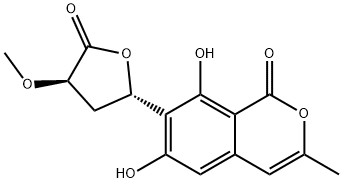 6,8-Dihydroxy-3-methyl-7-[(2S,4R)-tetrahydro-4-methoxy-5-oxofuran-2-yl]-1H-2-benzopyran-1-one Struktur