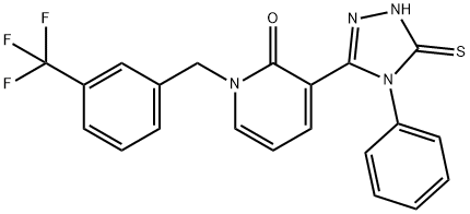 3-(4-phenyl-5-sulfanyl-4H-1,2,4-triazol-3-yl)-1-[3-(trifluoromethyl)benzyl]-2(1H)-pyridinone Struktur