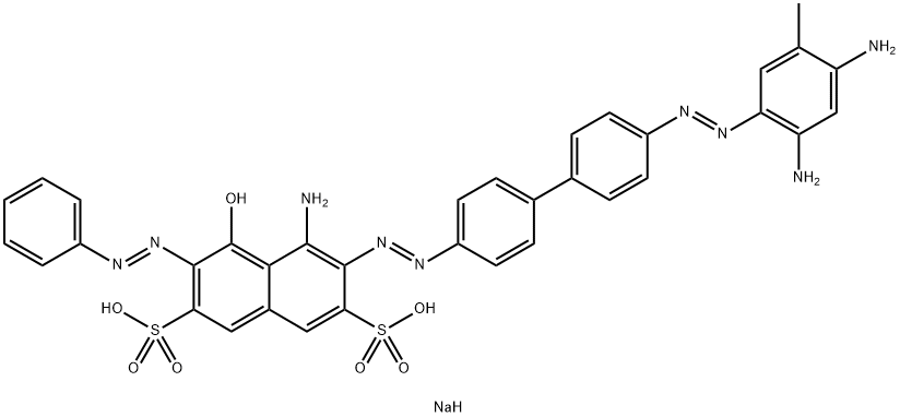 4-アミノ-3-[[4'-[(2,4-ジアミノ-5-メチルフェニル)アゾ]-1,1'-ビフェニル-4-イル]アゾ]-5-ヒドロキシ-6-(フェニルアゾ)-2,7-ナフタレンジスルホン酸二ナトリウム 化学構造式