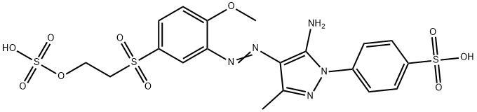 p-[5-amino-4-[[2-methoxy-5-[[2-(sulphooxy)ethyl]sulphonyl]phenyl]azo]-3-methyl-1H-pyrazol-1-yl]benzenesulphonic acid Struktur