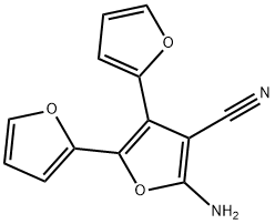 2-アミノ-4,5-ビス(2-フリル)フラン-3-カルボニトリル 化学構造式