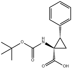 (1R,2S)-N-BOC-1-アミノ-2-フェニルシクロプロパンカルボン酸 化学構造式