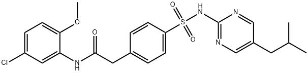N-(5-クロロ-2-メトキシフェニル)-4-[[[5-(2-メチルプロピル)ピリミジン-2-イル]アミノ]スルホニル]ベンゼンアセトアミド 化学構造式