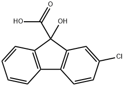 2-クロロ-9-ヒドロキシ-9H-フルオレン-9-カルボン酸 化学構造式