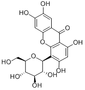 4-(β-D-グルコピラノシル)-1,3,6,7-テトラヒドロキシ-9H-キサンテン-9-オン 化学構造式