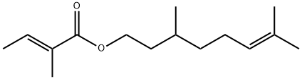 (E)-2-メチル-2-ブテン酸(3,7-ジメチル-6-オクテニル) 化学構造式