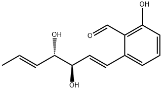 2-[(1E,3R,4S,5E)-3,4-ジヒドロキシ-1,5-ヘプタジエニル]-6-ヒドロキシベンズアルデヒド 化学構造式