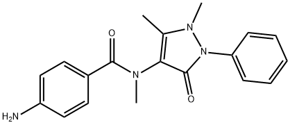 p-アミノ-N-(1,2-ジヒドロ-1,5-ジメチル-3-オキソ-2-フェニル-3H-ピラゾール-4-イル)-N-メチルベンズアミド 化学構造式