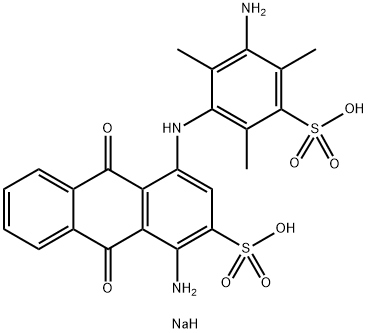 disodium 1-amino-4-[(3-amino-2,4,6-trimethyl-5-sulphonatophenyl)amino]-9,10-dihydro-9,10-dioxoanthracene-2-sulphonate Structure