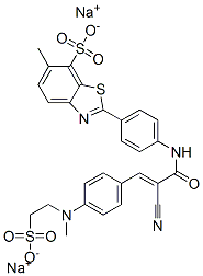 disodium 2-[4-[[2-cyano-3-[4-[methyl(2-sulphonatoethyl)amino]phenyl]-1-oxoallyl]amino]phenyl]-6-methylbenzothiazole-7-sulphonate 结构式