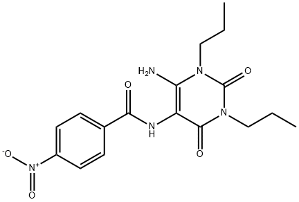 Benzamide,  N-(6-amino-1,2,3,4-tetrahydro-2,4-dioxo-1,3-dipropyl-5-pyrimidinyl)-4-nitro- Struktur