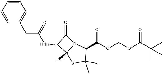 6-[(苯乙酰基)氨基]-3,3-二甲基-7-氧代-4-硫杂-1-氮杂双环[3.2.0]庚烷-2-羧酸叔(特)戊酰氧甲酯, 25031-07-6, 结构式