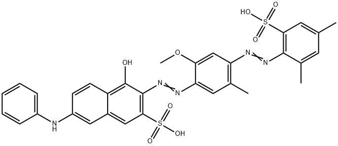 3-[[4-[(2,4-ジメチル-6-スルホフェニル)アゾ]-2-メトキシ-5-メチルフェニル]アゾ]-4-ヒドロキシ-7-(フェニルアミノ)ナフタレン-2-スルホン酸 化学構造式
