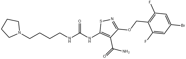 3-[(4-溴-2,6-二氟苄基)氧基]-5-[3-[4-(吡咯烷-1-基)丁基]脲基]异噻唑-4-甲酰胺,252003-65-9,结构式