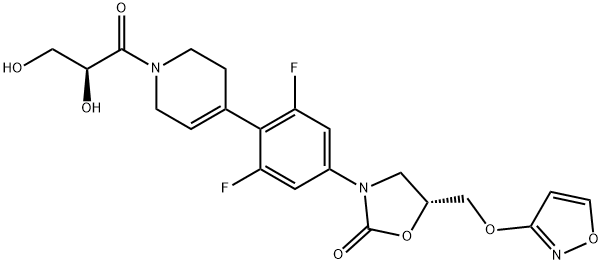 (5R)-3-[4-[1-[(2S)-2,3-二羟基-1-氧代丙基]-1,2,3,6-四氢-4-吡啶基]-3,5-二氟苯基]-5-[(3-异恶唑氧基)甲基]-2-恶唑烷酮,252260-02-9,结构式