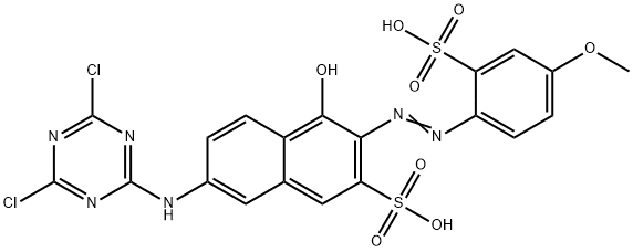 7-[(4,6-ジクロロ-1,3,5-トリアジン-2-イル)アミノ]-4-ヒドロキシ-3-[(4-メトキシ-2-スルホフェニル)アゾ]-2-ナフタレンスルホン酸 化学構造式