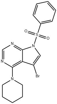 7-BENZENESULFONYL-5-BROMO-4-PIPERIDIN-1-YL-7H-PYRROLO[2,3-D]PYRIMIDINE, 252723-23-2, 结构式