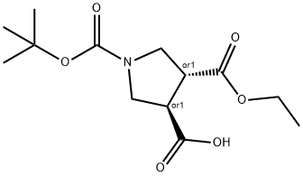 trans-1-Boc-3,4-pyrrolidinedicarboxylic acid, 3-ethyl ester Structure