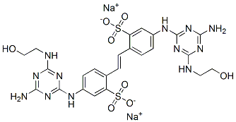 disodium 4,4'-bis[[4-amino-6-[(2-hydroxyethyl)amino]-1,3,5-triazin-2-yl]amino]stilbene-2,2'-disulphonate 结构式