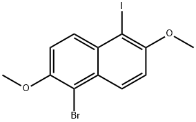 1-ブロモ-5-ヨード-2,6-ジメトキシナフタレン 化学構造式