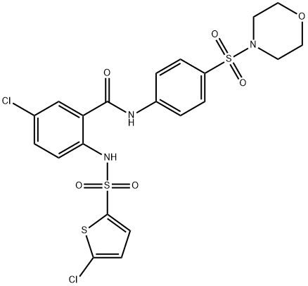 N-[4-(モルホリノスルホニル)フェニル]-2-(5-クロロ-2-チエニルスルホニルアミノ)-5-クロロベンズアミド 化学構造式