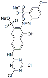 disodium 7-[(4,6-dichloro-1,3,5-triazin-2-yl)amino]-4-hydroxy-3-[(4-methoxy-2-sulphonatophenyl)azo]naphthalene-2-sulphonate  Struktur