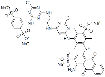 p-Benzenedisulfonic acid, 2-[[4-[[2-[[4-[3-[(4-amino-3-sulfo-1-anthraquinonyl)amino]-2,4,6-trimethyl-5-sulfoanilino]-6-chloro-s-triazin-2-yl]amino]ethyl]amino]-6-chloro-s-triazin-2-yl]amino]-, tetrasodium salt Struktur