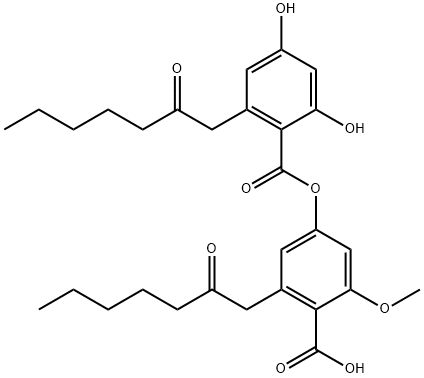 2-Methoxy-4-[2-(2-oxoheptyl)-4,6-dihydroxybenzoyloxy]-6-(2-oxoheptyl)benzoic acid Struktur