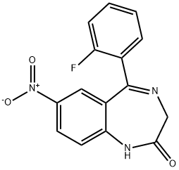5-(2-フルオロフェニル)-7-ニトロ-1H-1,4-ベンゾジアゼピン-2(3H)-オン 化学構造式
