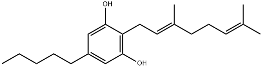 2-[(2E)-3,7-ジメチル-2,6-オクタジエニル]-5-ペンチルレソルシノール 化学構造式
