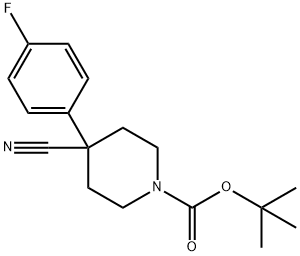 tert-ブチル 4-シアノ-4-(4-フルオロフェニル)ピペリジン-1-カルボキシラート 化学構造式