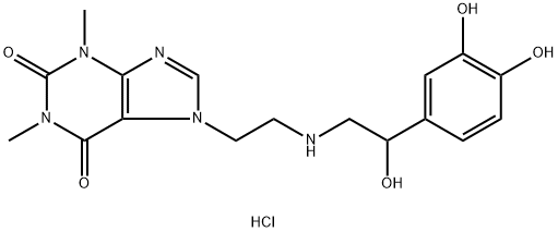 7-[2-[[2-(3,4-dihydroxyphenyl)-2-hydroxyethyl]amino]ethyl]-3,7-dihydro-1,3-dimethyl-1H-purine-2,6-dione monohydrochloride,2572-61-4,结构式