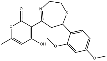 3-[7-(2,4-DIMETHOXYPHENYL)-2,3,6,7-TETRAHYDRO-1,4-THIAZEPIN-5-YL]-4-HYDROXY-6-METHYL-2H-PYRAN-2-ONE Struktur