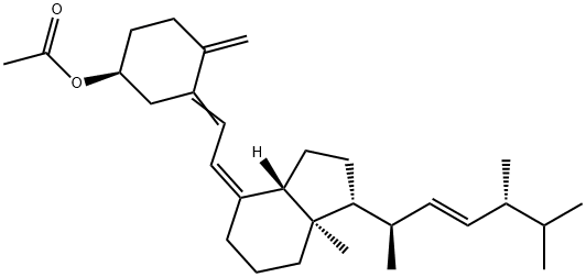 Acetic acid 4-methylene-3-{2-[7a-methyl-1-(1,4,5-trimethyl-hex-2-enyl)-octahydro-inden-4-ylidene]-ethylidene}-cyclohexyl ester Struktur