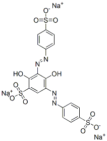 trisodium 2,4-dihydroxy-3,5-bis[(4-sulphonatophenyl)azo]benzenesulphonate Struktur