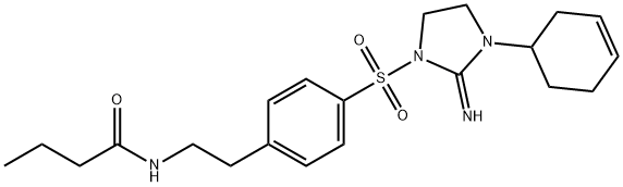 N-[4-[[3-(シクロヘキサ-3-エン-1-イル)-2-イミノイミダゾリジン-1-イル]スルホニル]フェネチル]ブタンアミド 化学構造式