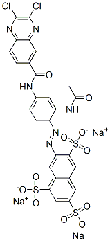trisodium 7-[[2-(acetylamino)-4-[[(2,3-dichloro-6-quinoxalinyl)carbonyl]amino]phenyl]azo]naphthalene-1,3,6-trisulphonate  Struktur
