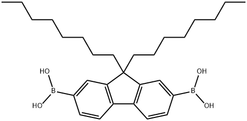 9,9-ジオクチルフルオレン-2,7-ジボロン酸 化学構造式