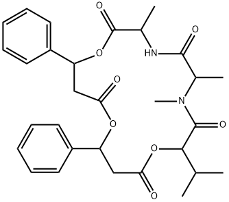 3,6,7-Trimethyl-9-(1-methylethyl)-13,17-diphenyl-1,10,14-trioxa-4,7-diazacyploheptadecane-2,5,8,11,15-pentone 结构式