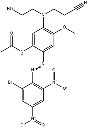 N-[2-[(2-ブロモ-4,6-ジニトロフェニル)アゾ]-5-[(2-シアノエチル)(2-ヒドロキシエチル)アミノ]-4-メトキシフェニル]アセトアミド 化学構造式