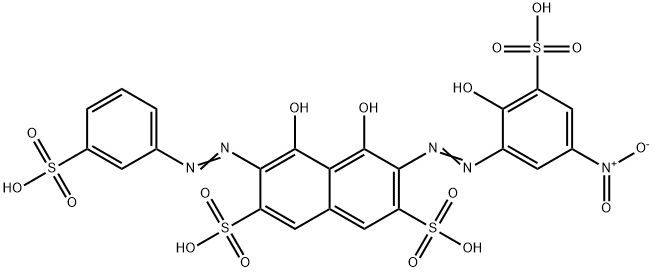 2-(苯磺酸偶氮)-7-(2-羟基-3-磺酸基-5-硝基苯偶氮)变色酸,26069-45-4,结构式