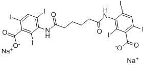 3,3'-[(1,6-ジオキソヘキサン-1,6-ジイル)ジイミノ]ビス(2,4,6-トリヨード安息香酸)二ナトリウム 化学構造式