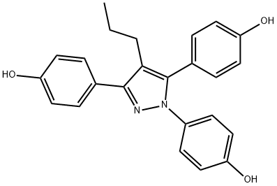 1,3,5-トリス(4-ヒドロキシフェニル)-4-プロピル-1H-ピラゾール 化学構造式