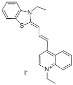 1-ethyl-4-[3-(3-ethyl-3H-benzothiazol-2-ylidene)prop-1-enyl]quinolinium iodide  Structure