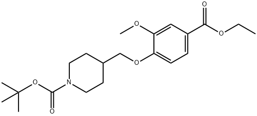 tert-butyl 4-((4-(ethoxycarbonyl)-2-Methoxyphenoxy)Methyl)piperidine-1-carboxylate Struktur