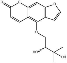 (+)-4-[(R)-2,3-ジヒドロキシ-3-メチルブトキシ]-7H-フロ[3,2-g][1]ベンゾピラン-7-オン 化学構造式