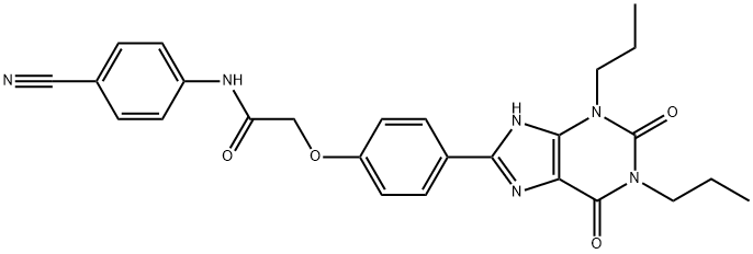 8-[4-[((4-Cyanophenyl)carbamoylmethyl)oxy]phenyl]-1,3-di(n-propyl)xanthine  hydrate Struktur