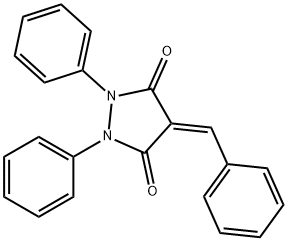 1,2-ジフェニル-4-(フェニルメチレン)-3,5-ピラゾリジンジオン 化学構造式
